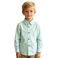 thumbnail image 4 of Fozruso Boys Striped Button-Down Shirts Long Sleeve Collared Dress Shirts School Uniform Shirts for Toddler and Kids, 4 of 7