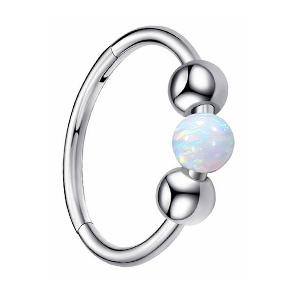 Zhuge 2-Piece 18g Opal Nose Hoops, 8mm/10mm 316L Steel Piercing Jewelry, Versatile as Nose Ring, Septum Ring & Cartilage Earring, White