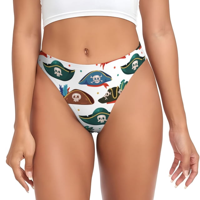 Balery Pirate Hats Tangas de Algodón para Mujer con Estampado – Ropa Interior Sexy, Transpirable, G-string-3X-Large