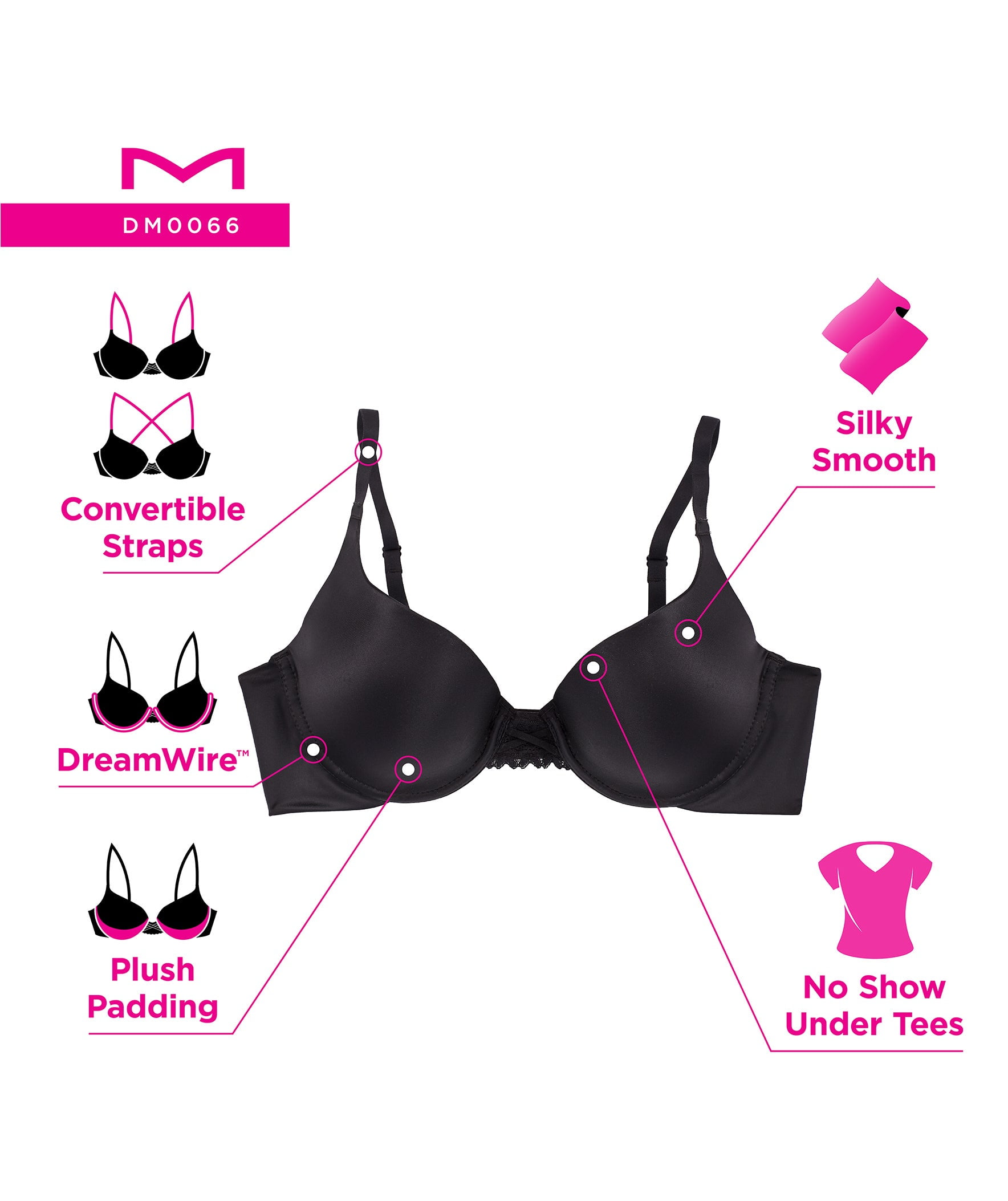 Maidenform Dreamwire Bra Push Up Underwire Convertible Adjustable Straps DM0066