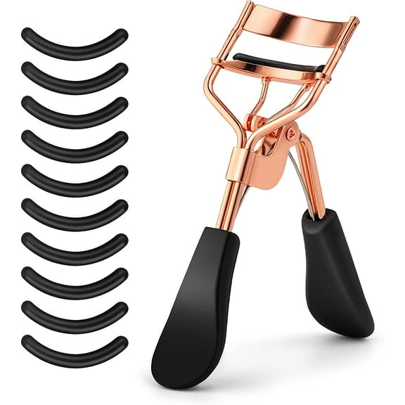 Professional Eyelash Curler for Women, No Pinching or Pulling, Long Lasting Lash Curler Fit All Eye Shapes, Makeup Tool for Eyelashes with 10 Pieces Silicone Refill Pads (Rose gold&Black)