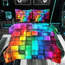 Feelyou Stereoscopic Square Teens Bedding Comforter Set 7 Pieces, Colorful Pixelate Miner Full Bedding Set, Gaming Gamer Reversible Fitted Sheet Flat Sheet, Ultra Soft Bedroom Decor