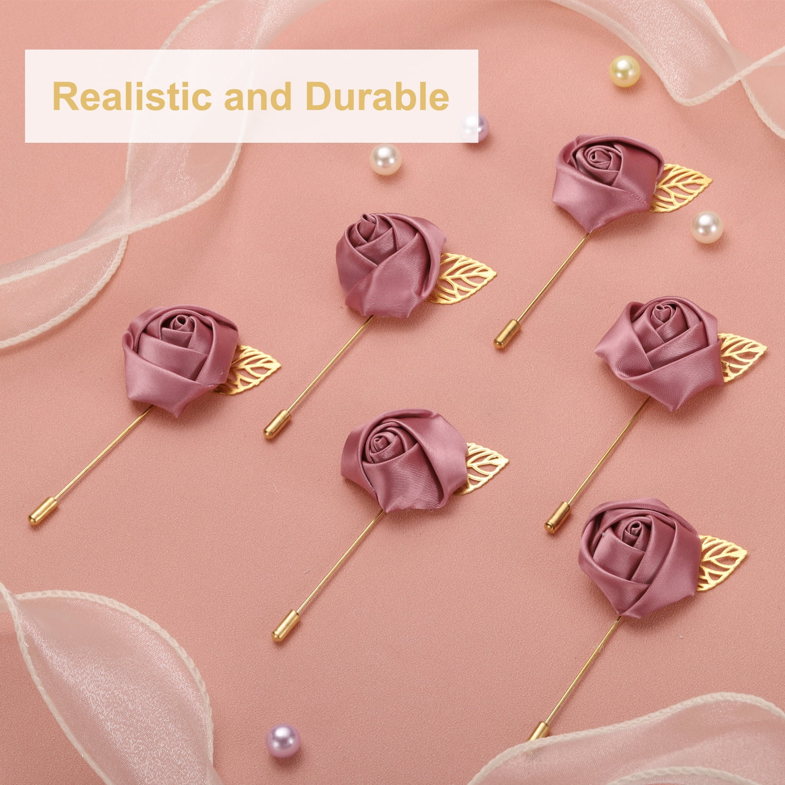 Unique Bargains Elegant Rose Boutonnieres Flower Pocket Pins for Formal Events Mauve
