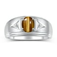 thumbnail image 1 of RYLOS Men's Rings Sterling Silver Classic 8X6MM Oval Gemstone &  Diamond Ring Tiger Eye November Birthstone Rings For Man Silver Rings Size 9, 1 of 7