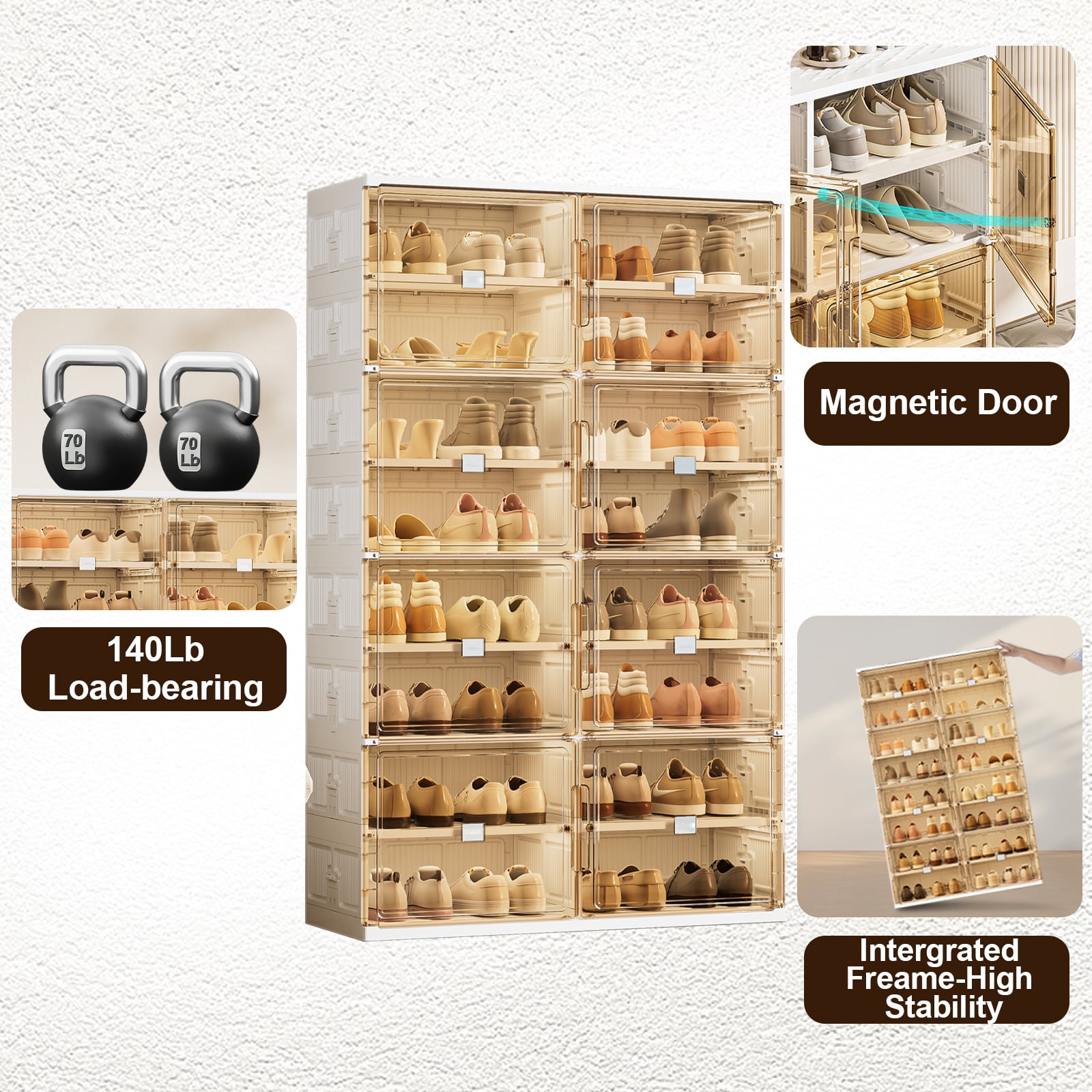 Jwesimple 6-Tier Foldable Shoe Rack Holds 24 Pairs, with Magnetic Clear Doors, Easy Assembly Storage Organizer