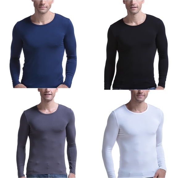 FRSASU Man's Undershirts Lightweight Long Sleeve Crew Neck Compression Slim Fit Basic Sports Tops White