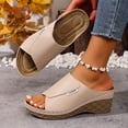 thumbnail image 3 of Modstep Orthopedic Sandals for Women Leather Wedge Walking Slides Dressy Platform Arch Support Open Toe Slip on Summer Shoes size 6 Beige, 3 of 7