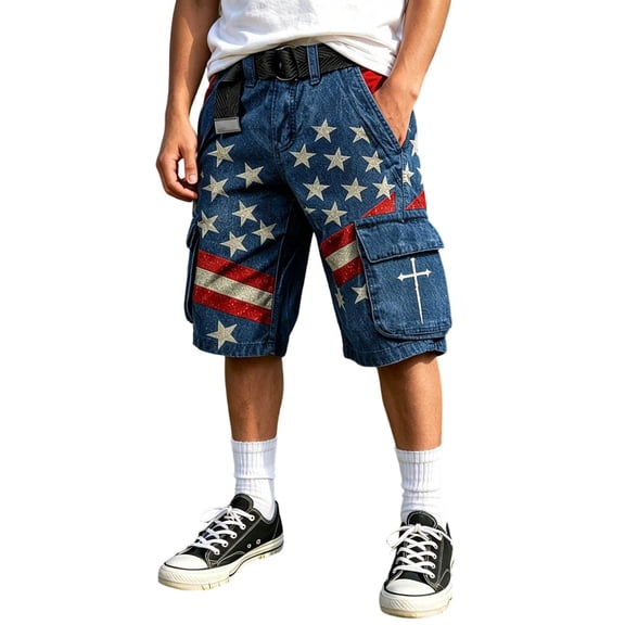 CONZONE 4Th Of July Boys Cargo Shorts Independence Day Cargo Shorts For Child Elastic Waist Patriotic Usa Star Striped Graphic Outdoor Shorts With Pockets