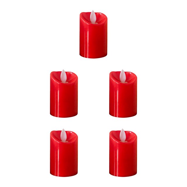 Bewildely Lámpara de de decoración LED sin llama de luz de té de plástico eléctrico con luz de vela, superficie lisa, rojo rojo brillante 5piezas