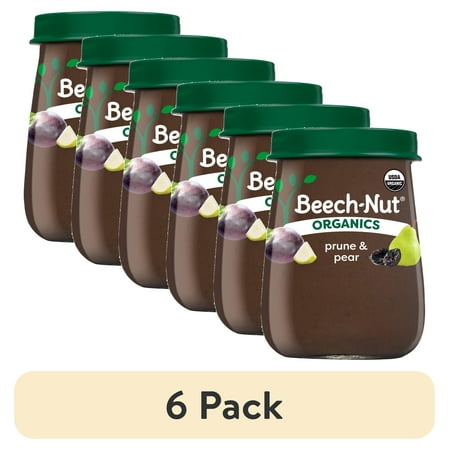 (6 pack) Beech-Nut Organics Stage 2 Organic Baby Food Prunes & Pears, 4 oz Jar