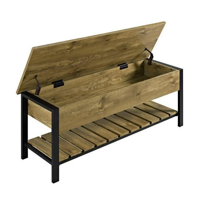 Pemberly Row Banc de Rangement à Dessus Ouvert de 48 Pouces avec Étagère à Chaussures en Bois de Grange