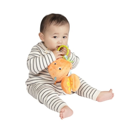 Manhattan Toy Mini-Apple Farm Orange Baby Travel Toy with Rattle, Squeaker, Crinkle Fabric & Teether Clip-on Attachment