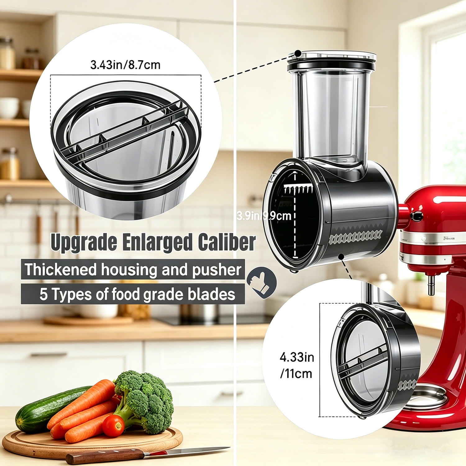 LEXKUYI Slicer Shredder Attachment for KitchenAid Mixer, 5 Blades