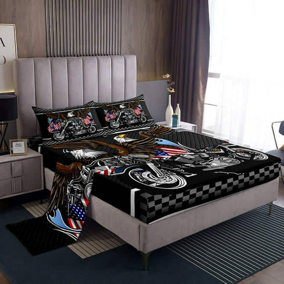 Erosebridal Motocross Bed Sheets Twin For Boys,Extreme Sports Bedding Sets Twin Size,Geometric Decor,Lightweight,3pcs