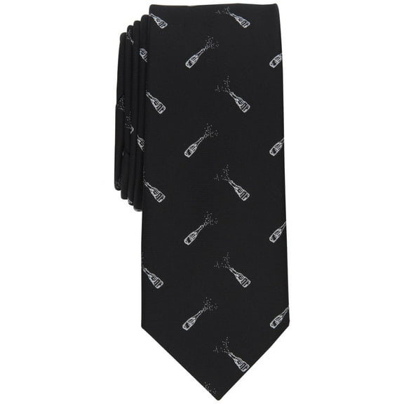 Bar III Mens Skinny Champagne Pop Tie Necktie Modern Black Silk Blend