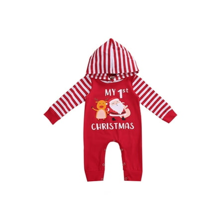 

Bagilaanoe Newborn Baby Girl Boys Christmas Hood Jumpsuit Elk Print Long Sleeve Bodysuit 3M 6M 12M 18M Infant One Piece Romper