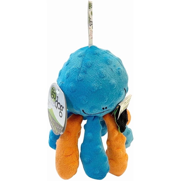 goDog Crazy Tugs Octopus Squeaky Plush Dog Toy, Chew Guard Technology - Blue, Large