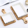 thumbnail image 3 of Ceramic Baking Pan Cheese Baked Rice Home Baking Plate with Wooden Mat Scald Proof Handle, 3 of 4