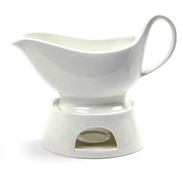Norpro Saucière en Porcelaine avec Support et Bougie, 16 Oz, Blanc
