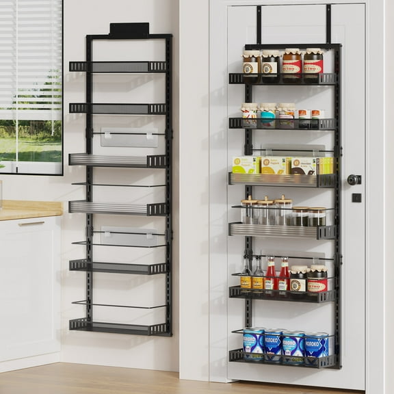 6 Tier Over the Door Pantry Organizer, Hanging Spice Rack, Home Storage Shelf, Hanging or Wall Mounted for Kitchen Bathroom Bedroom Organization and Storage