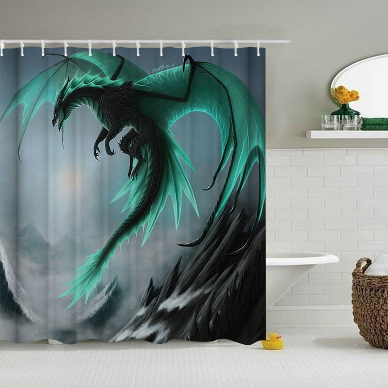 Flying dragon Waterproof Polyester Home Decor Shower Curtain Bathroom Mat Set 