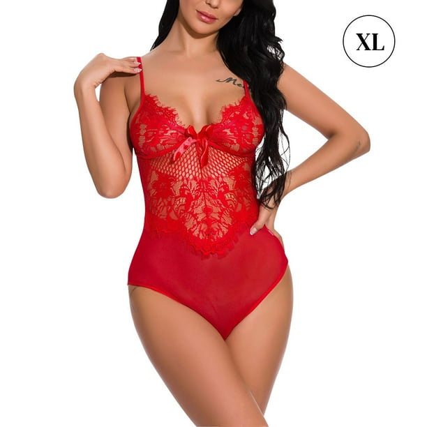 Mujer Encantadora Body Lencería Ropa interior de encaje Perspectiva Ropa de dormir, Rojo, XL Methold XX000205-11