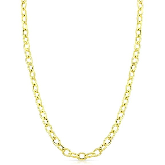 14K Yellow Gold 2.5mm Textured Cable Pendant Chain, FREE Microfiber Cloth, Rolo Link Necklace, Giorgio Bergamo 16