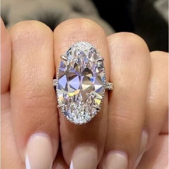 Engagement &Wedding Ring Lab Created Diamond 14K White Gold Plated Silver 2.90Ct Oval