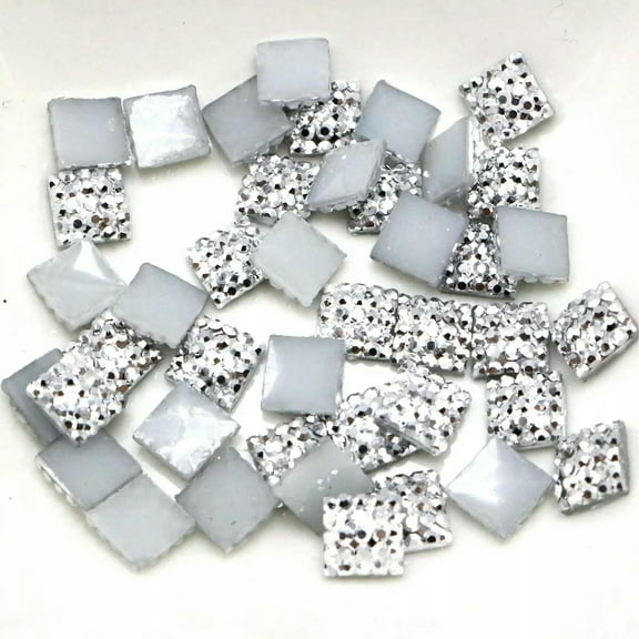 U8MO 500 Silver Resin Square Flatback Dotted Rhinestone Gems 6X6mm