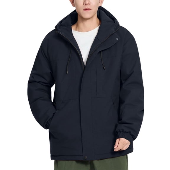 Mrmaere Men's Hooded Drawstring Jacket Multi-Color Warm Casual Outerwear for Daily & Outdoor Wear Black L