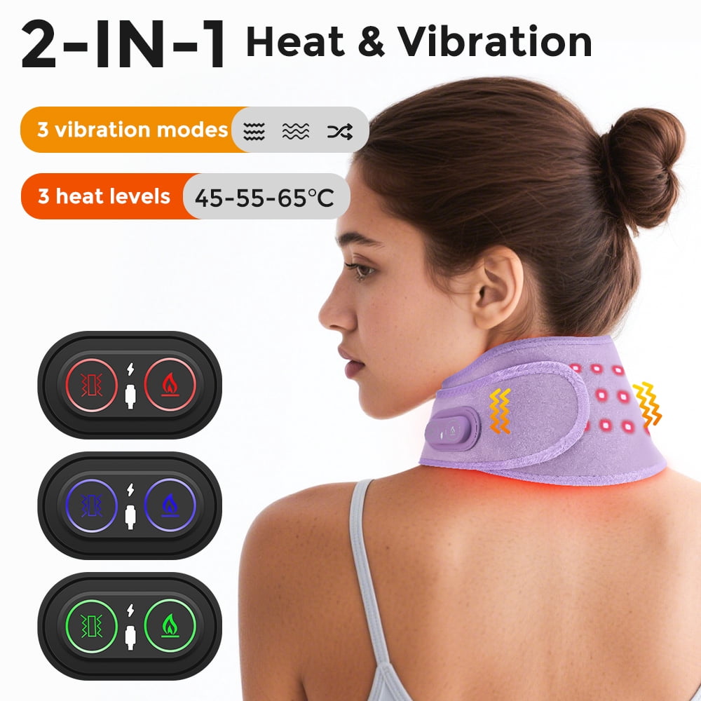 Cordless Heated Neck Wrap for Relief, Rechargeable Neck Heating Pad, 660nm and 850nm Neck Massager with Heat and Vibration, Neck and Shoulder Warmer for Relief