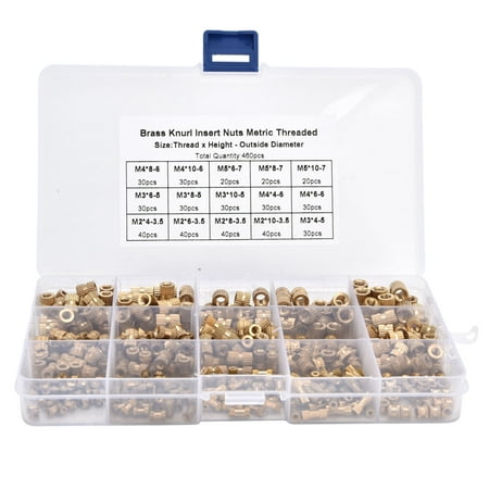 

460Pcs Knurled Nuts M2 M3 M4 M5 Female Thread Brass Threaded Insert Embedment Assortment Kit