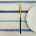 thumbnail image 3 of DriftAway Burlap Linen Tablecloth Dining Table Cover for 6 Foot Rectangle Tables Farmhouse Striped Tablecloths Wrinkle Resistant with Pom Pom Tassel Fall Holiday tablecloths 54 x 84 Inch Navy Beige, 3 of 8