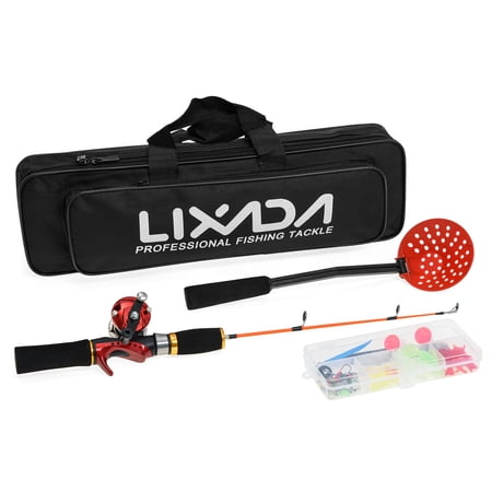 YAHHU Complete Ice Fishing Combo - 50cm Detachable Rod Pre-Spooled Reel Ice Skimmer Tackle Box & Carry Bag - All-In-One Kit