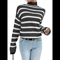thumbnail image 2 of Suéter de Punto A Rayas con Bloques de Color y Larga para Mujer, Informal, Otoño e Invierno Rayas Negras S, 2 of 7