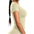 thumbnail image 4 of Women Solid Crew Neck Athletic T-Shirt, Slim Quick Dry Breathable Yoga Top Fitness Loungewear Tee Yellow-crew neck XXL(XXL), 4 of 5