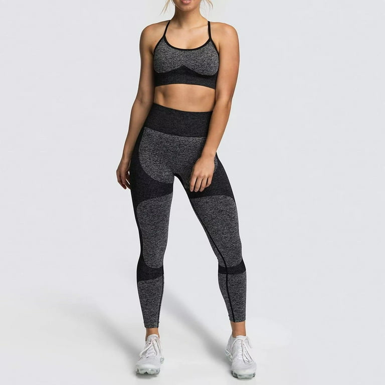  Womens Two Piece Pants Set Outfits Leggings Sets for Women 2  Tops Running Sports Piece High Yoga Crop Workout (Black, S) : Clothing,  Shoes & Jewelry