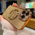thumbnail image 4 of Compatible with iPhone 13 Pro Max Magnetic Glitter Case-6.7 Inch, Luxury Love Heart Pattern Plating Clear Case, Compatible with MagSafe for Women Girls Shockproof Back Cover-Gold, 4 of 11