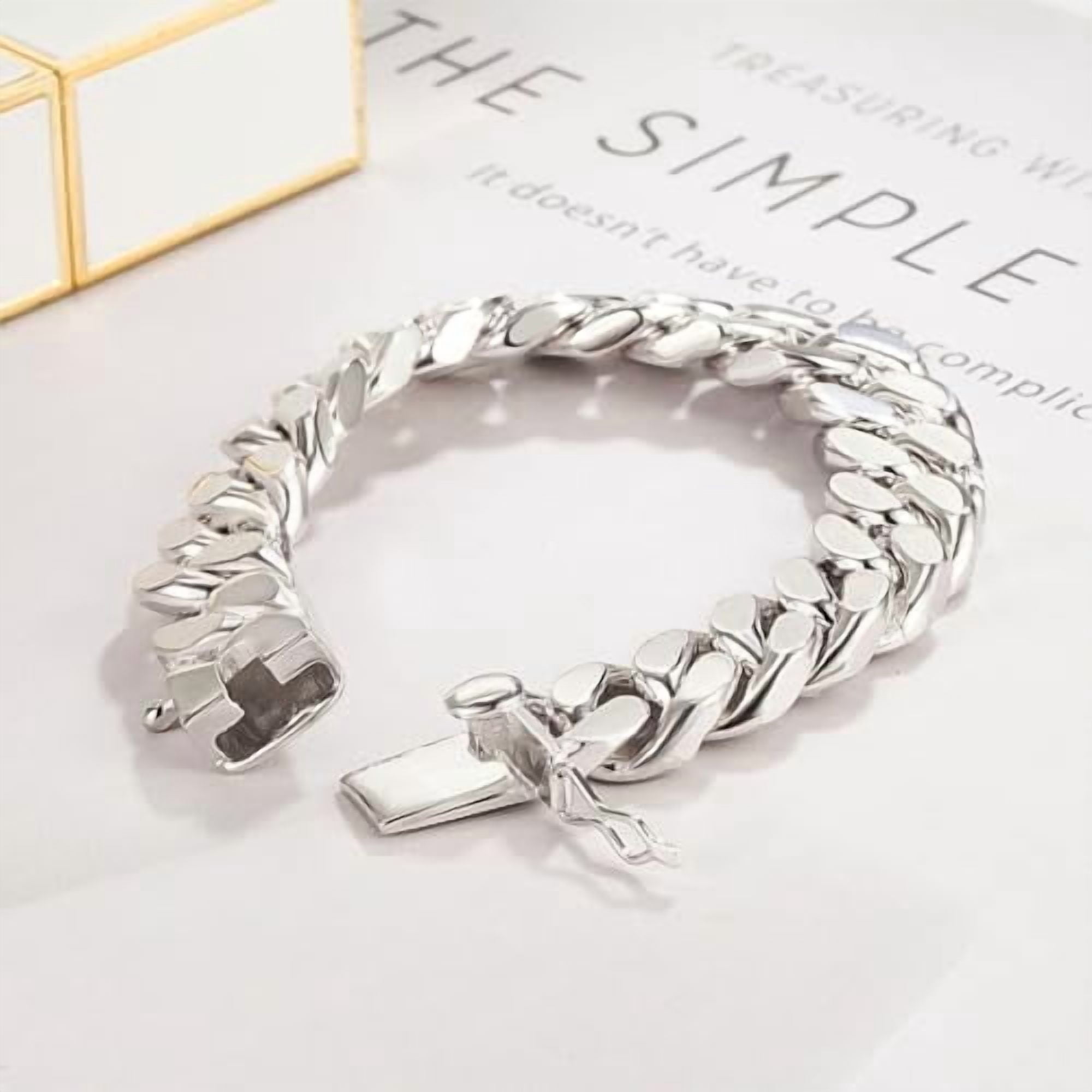 kumi925 Sterling Silver Italian Solid 10-12-14mm Diamond-Cut Cuban Link Curb Chain Bracelet for Men, Jewelry Party Birthday Gift