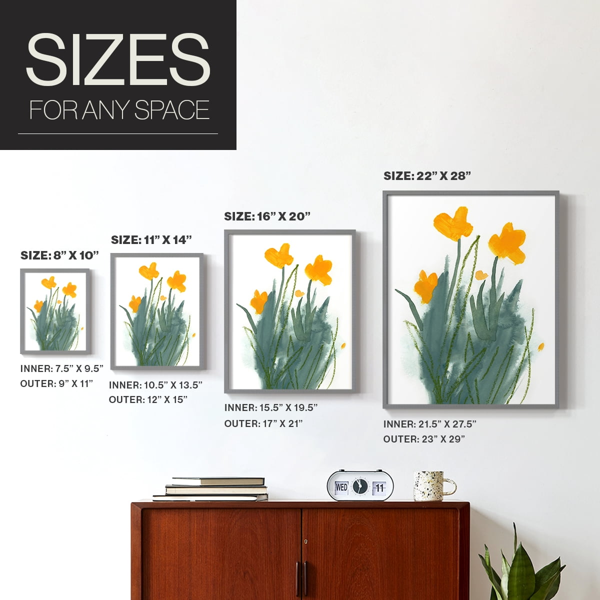 Daffodil Bunch I Framed Print in Gray Solid Wood Framed Print No Nail Hanging