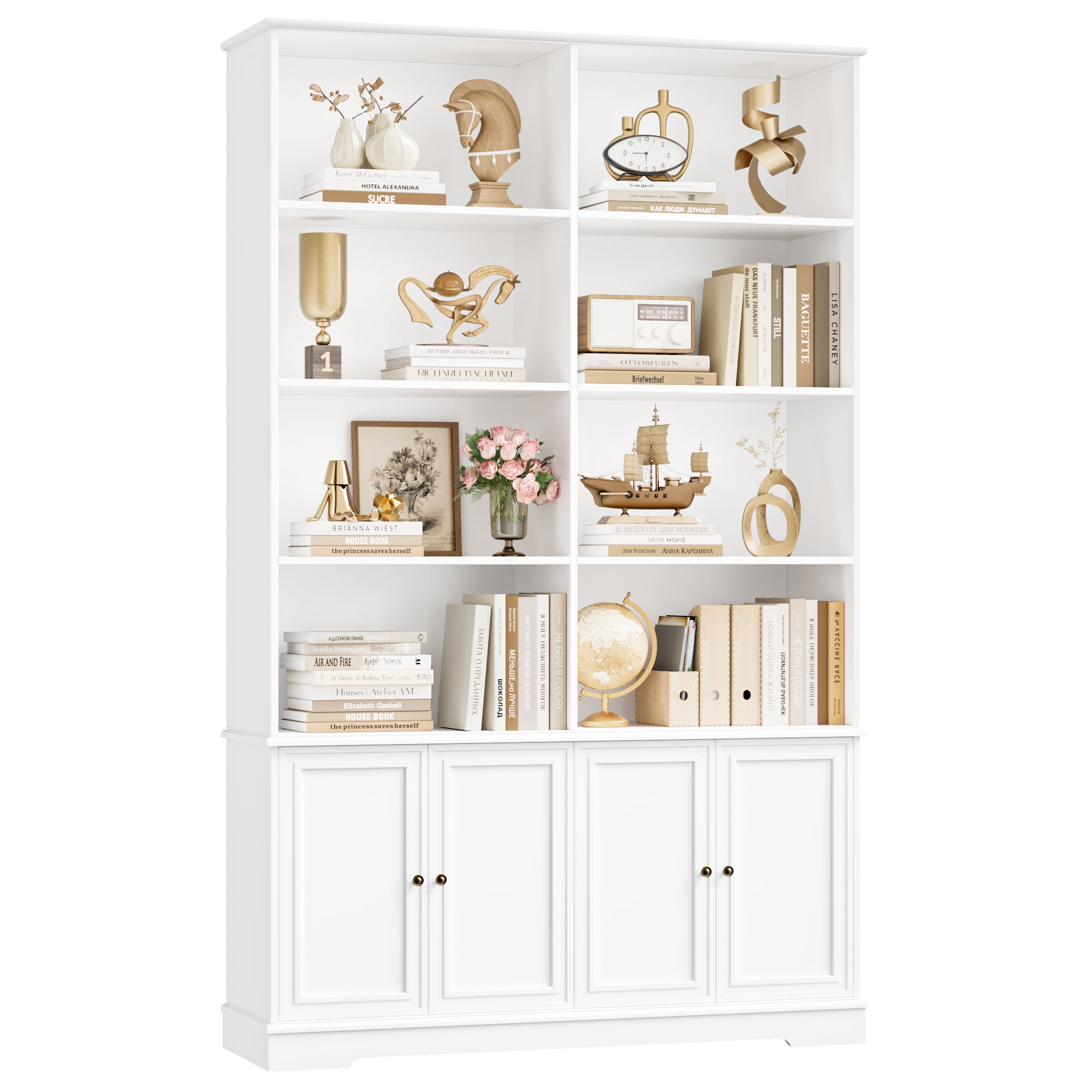 Homfa 73'' Tall Bookcase, 6-Tier 8 Cubes Display Bookshelf, 4 Doors Double Row Bookcase for Living Room Home Office, White