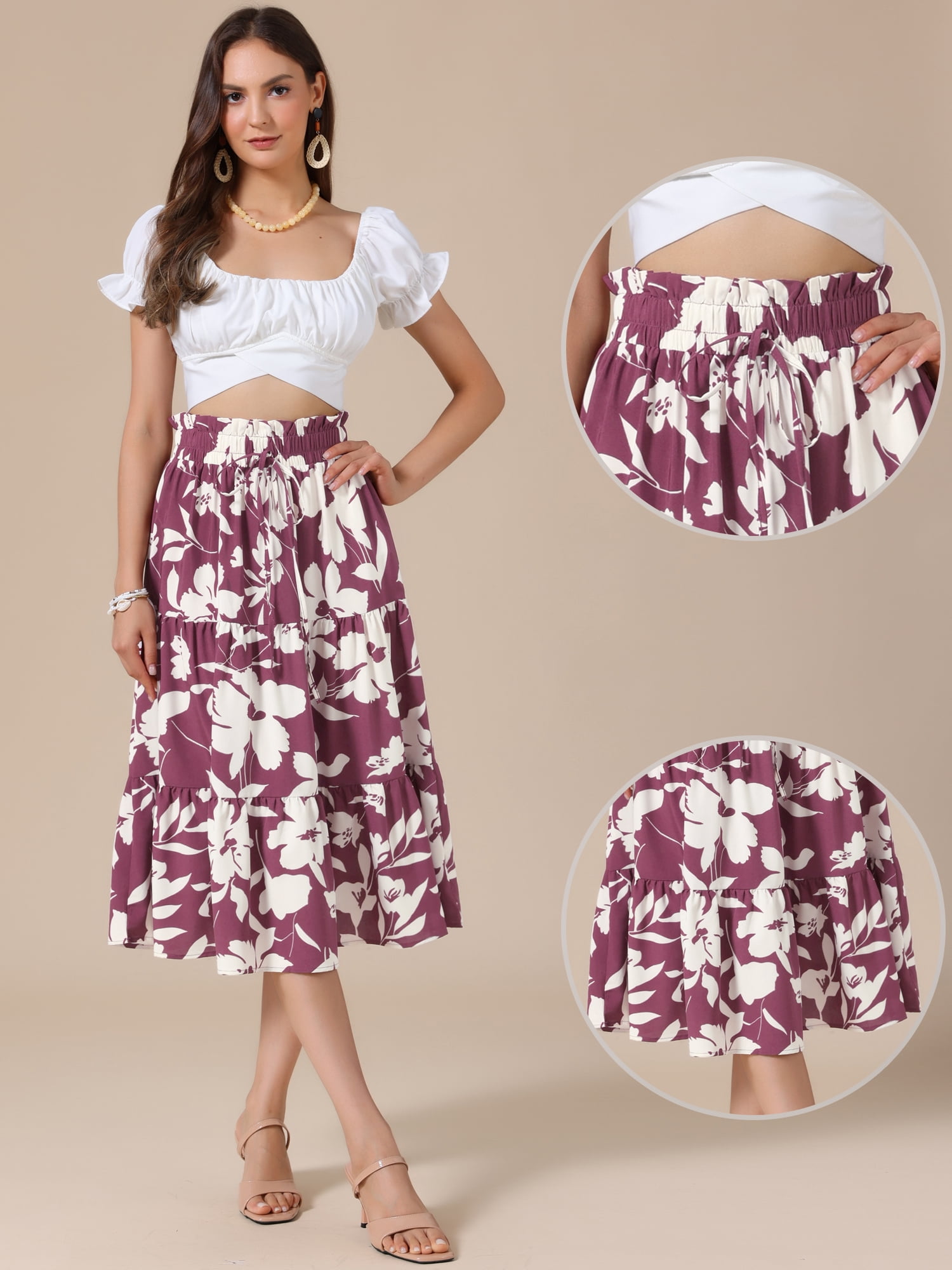 DARING DIVA Women's Dressy Flowy A-line Boho Skirts X-Large Burgundy