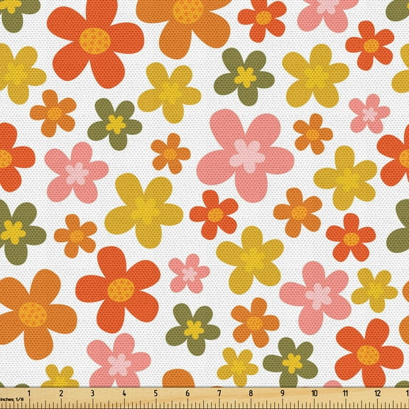 Ambesonne Floral Fabric by the Yard Upholstery, Simplistic Flower Plain Back, 5 Yards, Pale Vermilion and Fawn