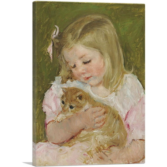 ARTCANVAS Sara Holding a Cat 1907 Canvas Art Print by Mary Cassatt - Size: 26" x 18" (0.75" Deep)
