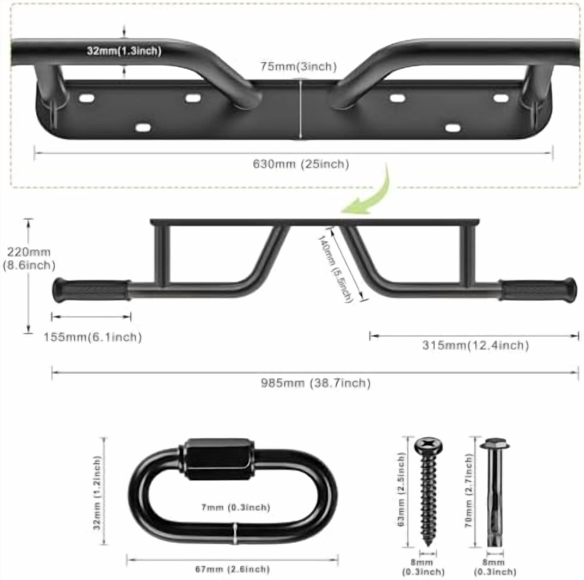 Heavy Duty Wall Mounted Doorway Pull Up Bar, Multifunctional Chin Up Bar, Portable Fitness Door Bar, Body Workout Home Gym System Multi Handle