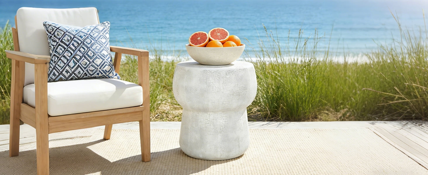 Mintazer 17.8" H Double Barrel Shaped Outdoor Side Table, Distressed Cement Accent Table for Patio Living Room, Grey