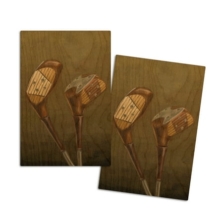 Golf Driver, Oil Painting (4x6 Birch Wood Postcards, 2-Pack Stationary, Rustic Home Wall Decor)