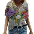 thumbnail image 2 of KIHOUT Woemns Shirts Blouse Ladies Fashion Casual Plus Size Scenic Flowers Printing V-Neck T-Shirt Tops, Size S-5XL, 2 of 5
