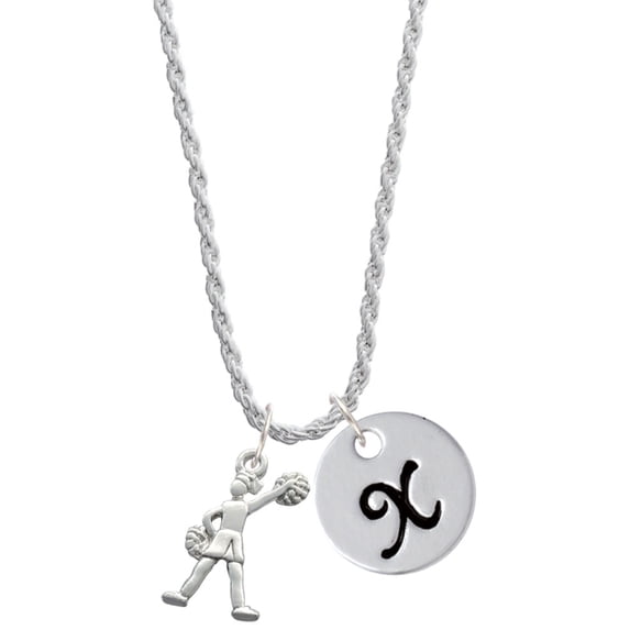 Delight Jewelry Silvertone Cheerleader - Standing Silvertone Script Initial Disc - X - Charm Necklace, 20"+3"