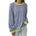 thumbnail image 2 of Fnooota Sweatshirts for Women, Crew Neck Loose Fit Stripe Long Sleeve Pullover Tops Pink Size S-2XL, 2 of 6